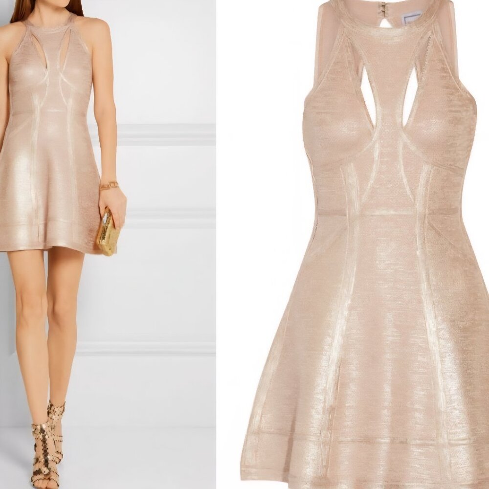 Hervey Leger dress , New  with Tag, sz L  rose gold